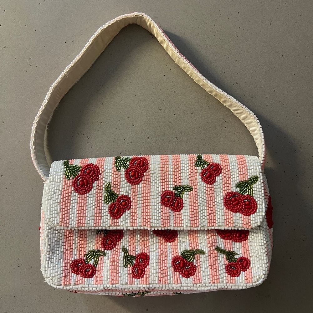 Beaded cherry shoulder bag